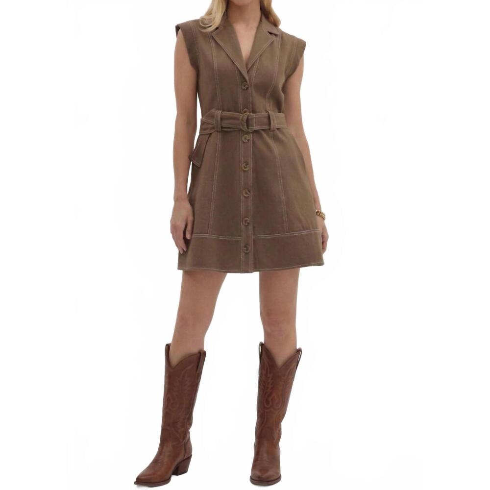 NEW ENTRO tailored outlaw dress in brown - Picture 1 of 5